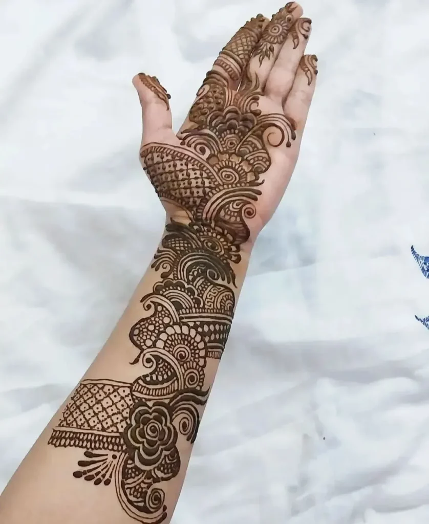 Beautiful Mehndi design full hand front side