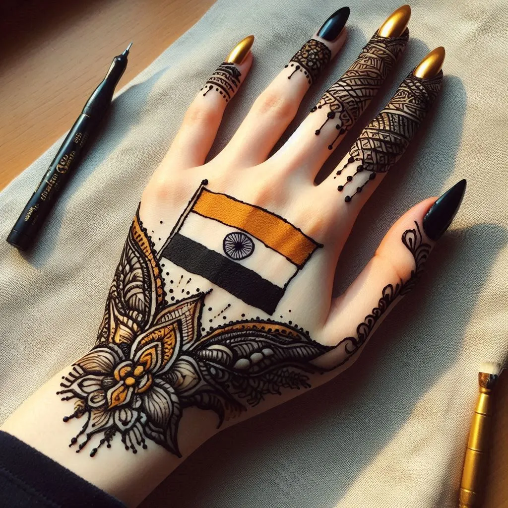 Independence Day Mehndi Design with Indian flag